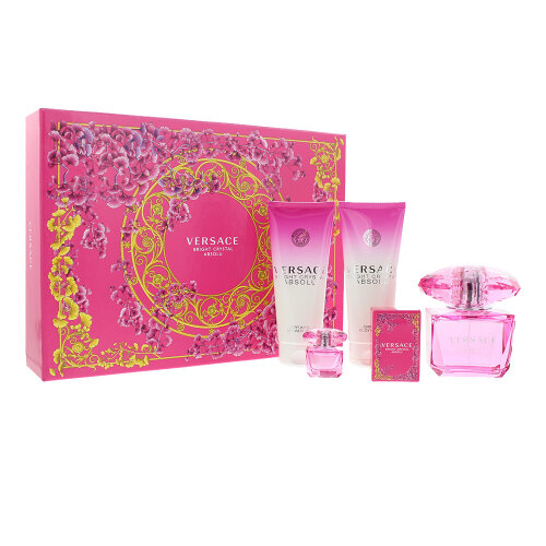 GIFT/SET BRIGHT CRYSTAL ABSOLU 4 PCS.  T 3.0 EDP SPRAY, B.L., S. GEL VERSACE DESIGNED POUCH FOR WOMEN. DESIGNER:VERSAC By VERSACE For WOMEN