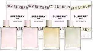 BURBERRY HER (W) 4PCS MINIATURE SET: 5ML HER EDP + 5ML HER EDP + 5ML LONDON DREAM + 5ML HER EDT FOR WOMEN.