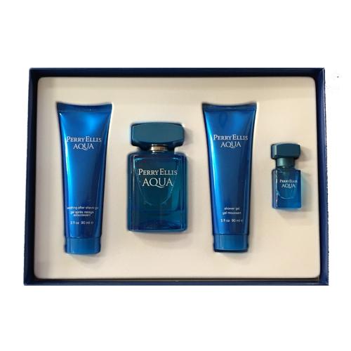 GIFT/SET AQUA 4 PCS.  3.4 FL By PERRY ELLIS For MEN