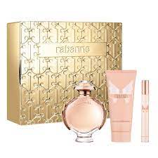 GIFT/SET OLYMPEA 3 PCS.  2.7 EDP SPRAY / 3.4 BL / 10ML EDP SPRAY METAL BOX FOR WOMEN. DESIGNER:PACO RABANN