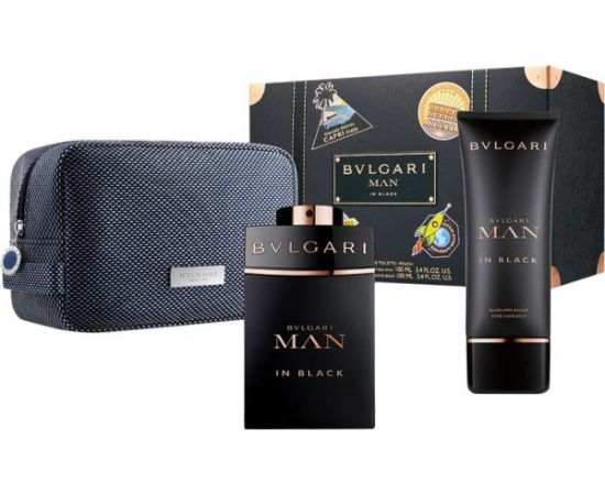 GIFT/SET BVLGARI MAN IN BLACK 3 PCS. 100ML EDP SPRAY + 100ML A/SHAVE BALM + POUCH MEN:DESIGNER:BVLGAR