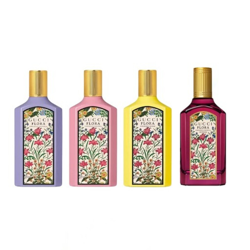 GIFT/SET GUCCI FLORA 4 PCS. 4X5 ML GORGEOUS GARDENIA INTENSE + GORGEOUS GARDENIA + GORGEOUS FOR WOMEN. DESIGNER:GUCC